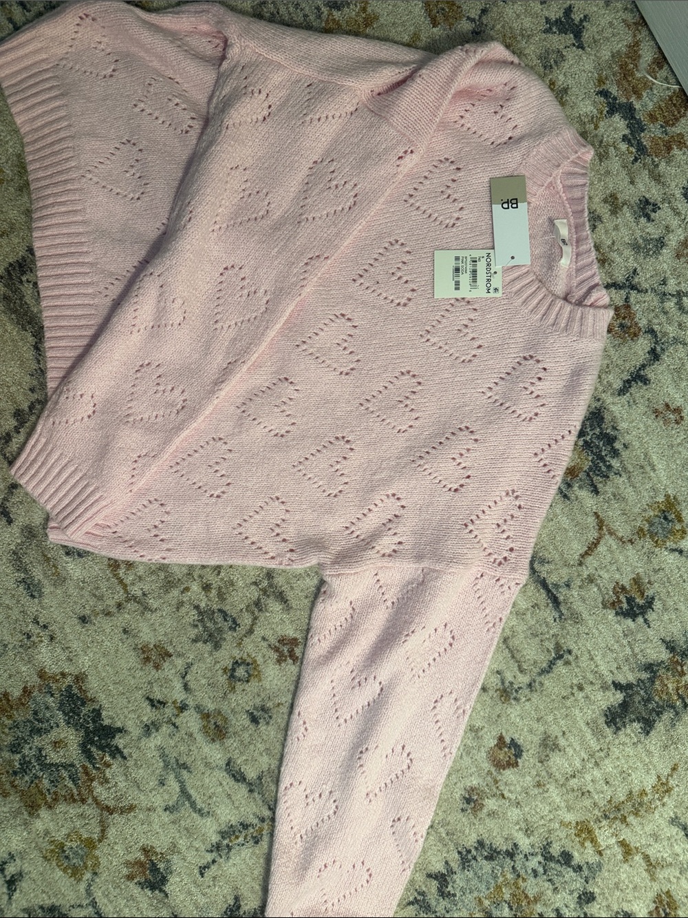 bp Soft Pink Heart Pointelle Crew Sweater
